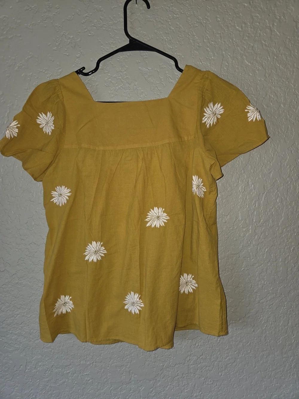 Madewell Mustard Square-Neck Embroidered Top